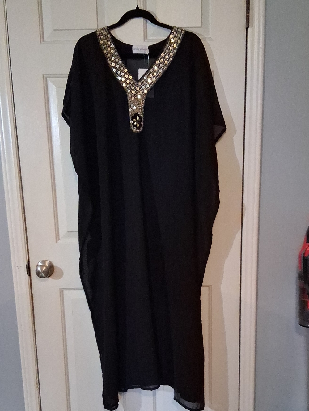 Embellished V-Neck Black Caftan Dress